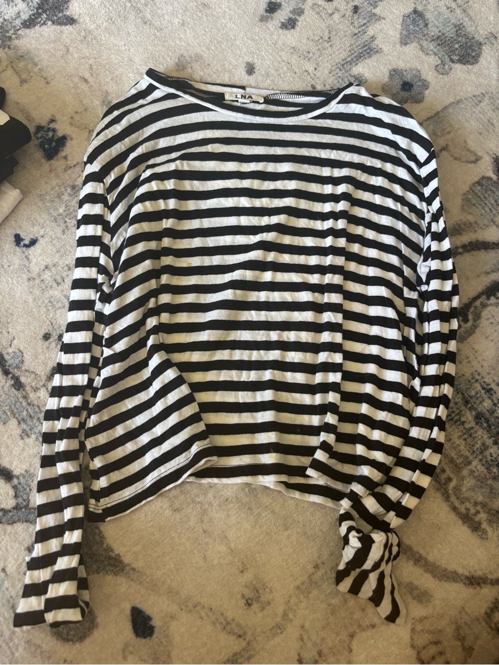 LNA Black and White Striped Long Sleeve Crew Top